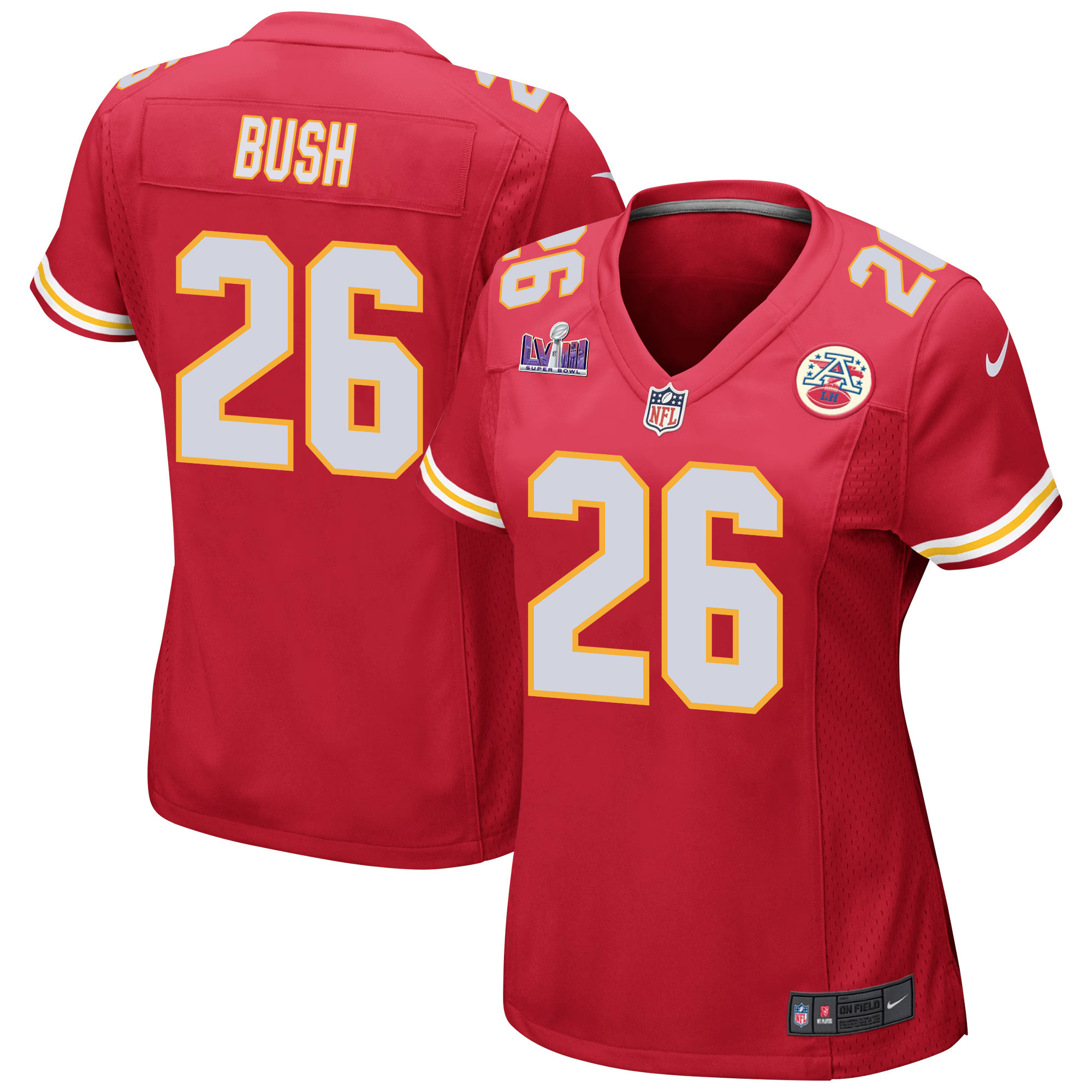 Deon Bush 26 Kansas City Chiefs Super Bowl LVIII Patch Game Women Jersey - Red JS2579 nicesnker