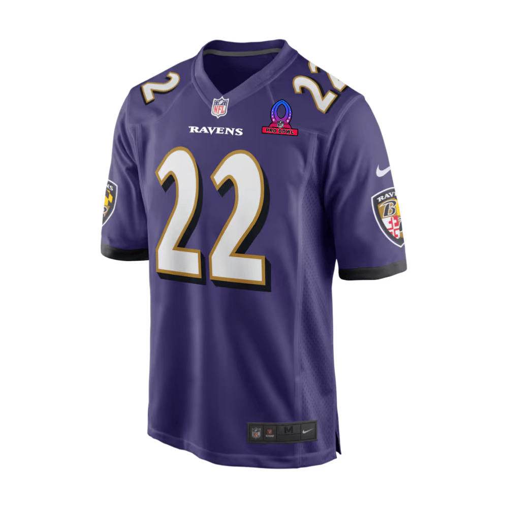 Alternative view of Derrick Henry 22 Baltimore Ravens 2025 Pro Bowl Patch Game Men Jersey - Purple JS8208 nicesnker