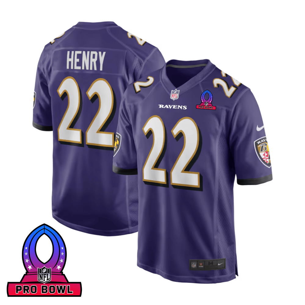 Derrick Henry 22 Baltimore Ravens 2025 Pro Bowl Patch Game Men Jersey - Purple JS8208 nicesnker