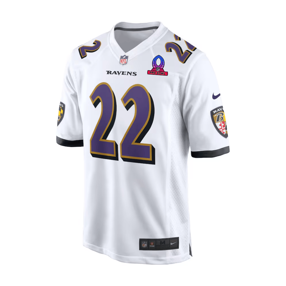 Alternative view of Derrick Henry 22 Baltimore Ravens 2025 Pro Bowl Patch Game Men Jersey - White JS7255 nicesnker