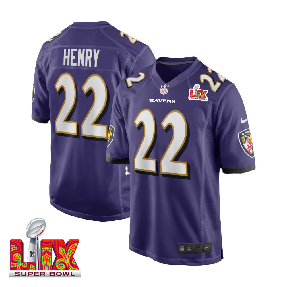 Derrick Henry #22 Baltimore Ravens Super Bowl LIX Jersey - Men's - Purple JS6535 nicesnker