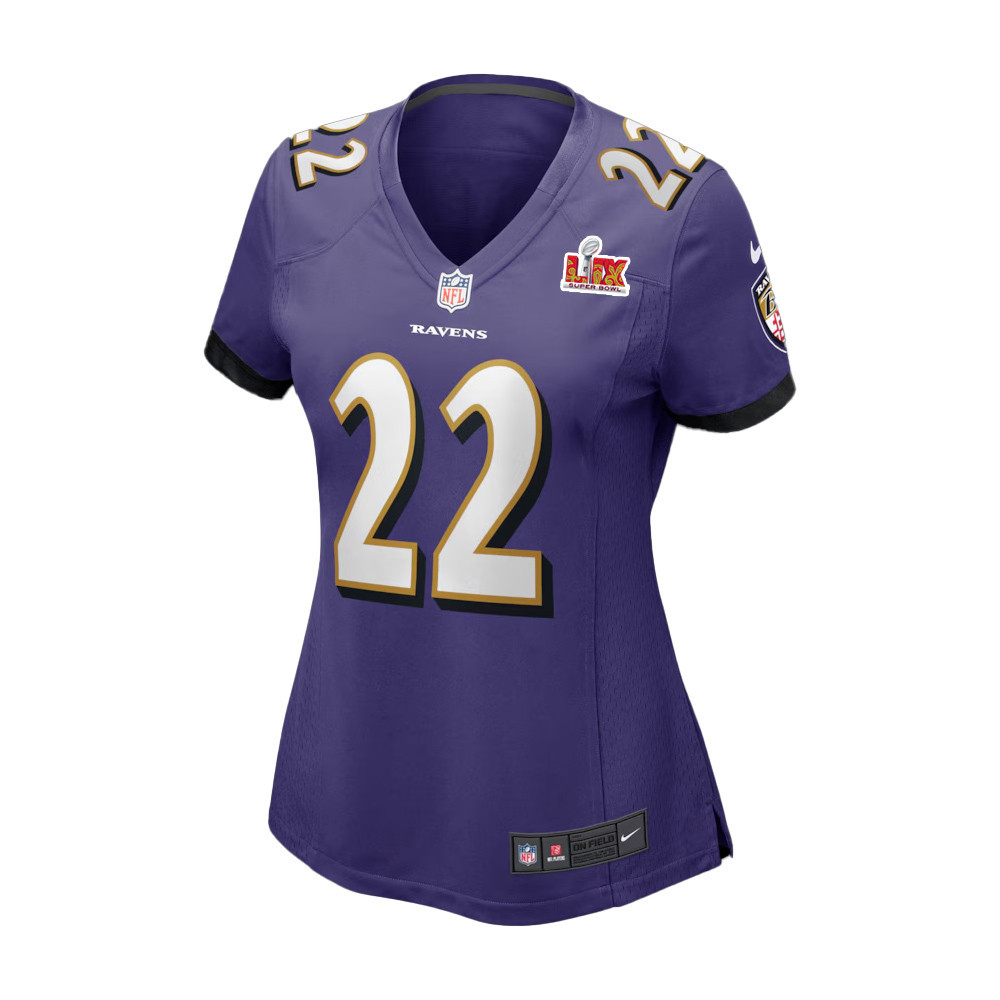 Alternative view of Derrick Henry #22 Baltimore Ravens Super Bowl LIX Women's Jersey - Purple JS7164 nicesnker