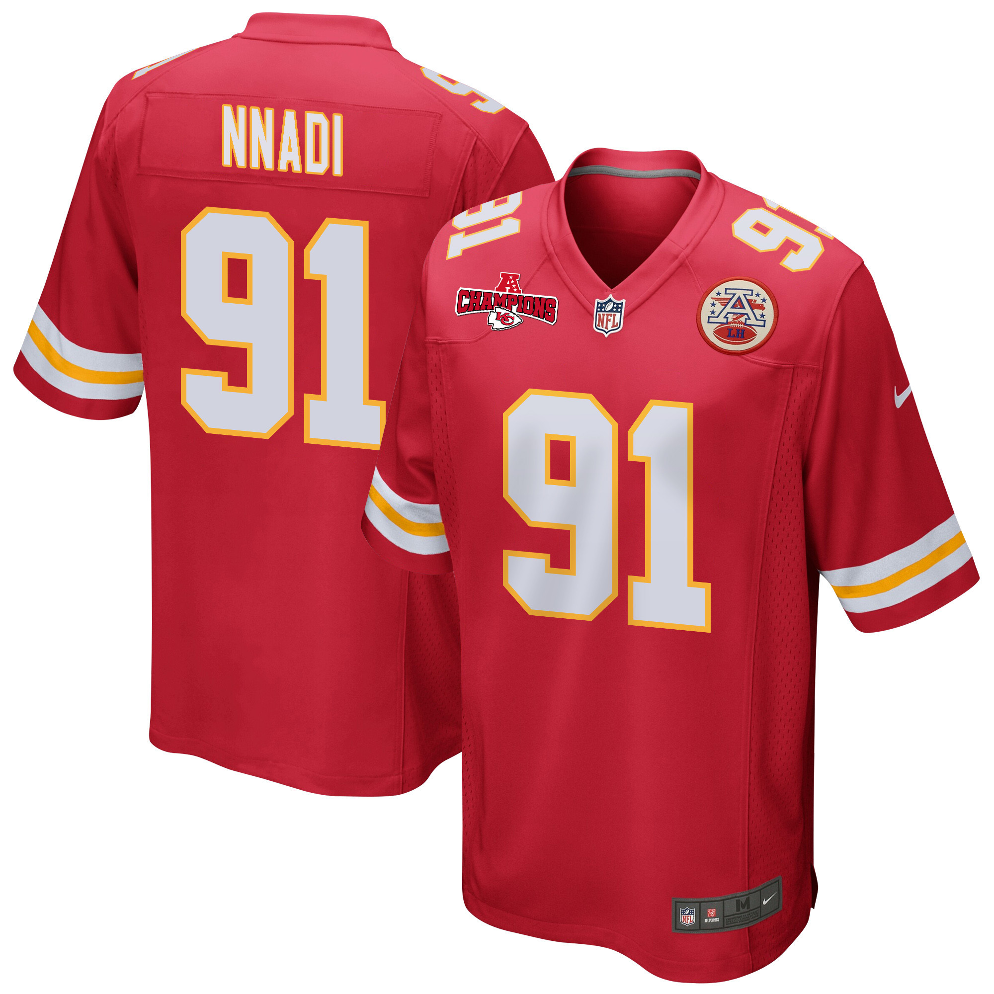 Derrick Nnadi 91 Kansas City Chiefs AFC Champions Patch Game Men Jersey - Red JS1926 nicesnker