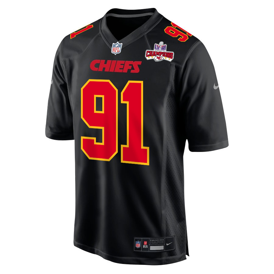 Alternative view of Derrick Nnadi 91 Kansas City Chiefs Super Bowl LVIII Champions 4 Stars Patch Fashion Game Men Jersey - Carbon Black JS4764 nicesnker