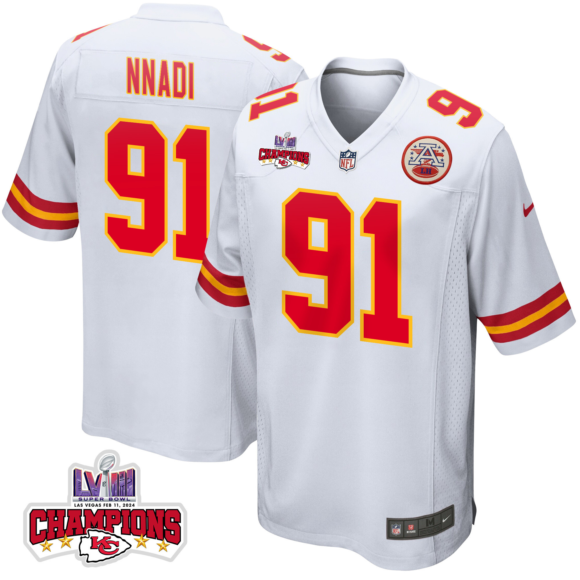 Derrick Nnadi 91 Kansas City Chiefs Super Bowl LVIII Champions 4 Stars Patch Game Men Jersey - White JS5393 nicesnker