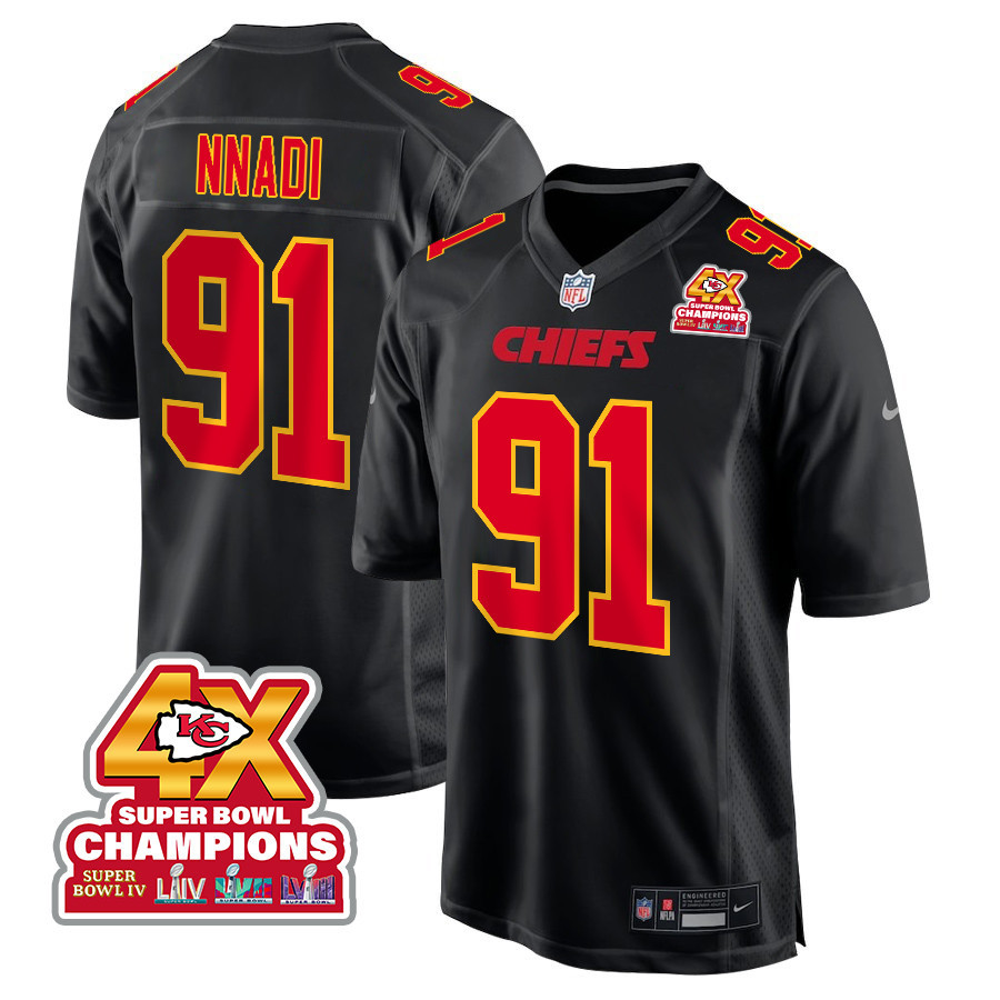 Derrick Nnadi 91 Kansas City Chiefs Super Bowl LVIII Champions 4X Fashion Game Men Jersey - Carbon Black JS7188 nicesnker