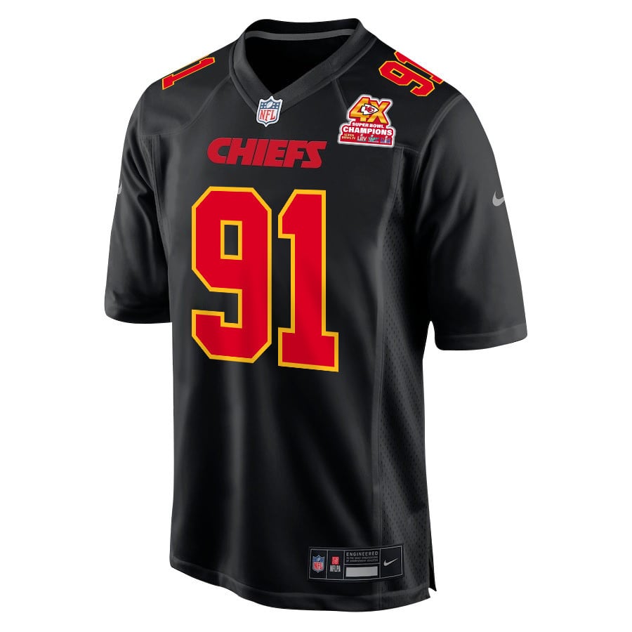 Alternative view of Derrick Nnadi 91 Kansas City Chiefs Super Bowl LVIII Champions 4X Fashion Game Men Jersey - Carbon Black JS7188 nicesnker
