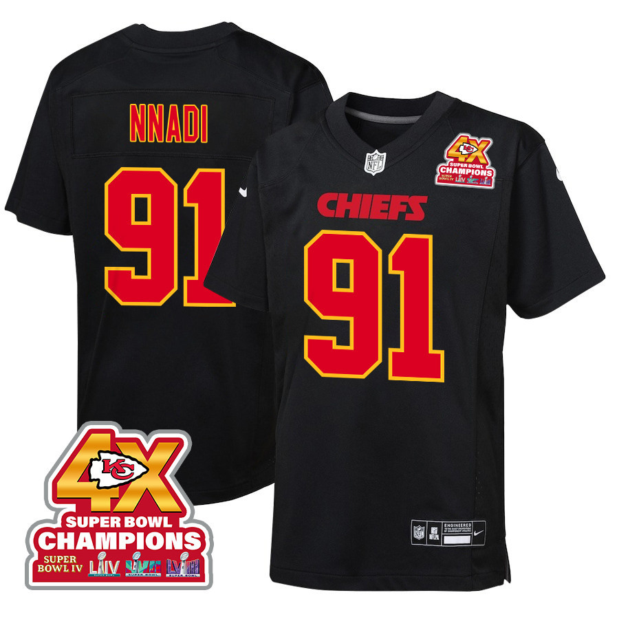 Derrick Nnadi 91 Kansas City Chiefs Super Bowl LVIII Champions 4X Fashion Game YOUTH Jersey - Carbon Black JS3535 nicesnker