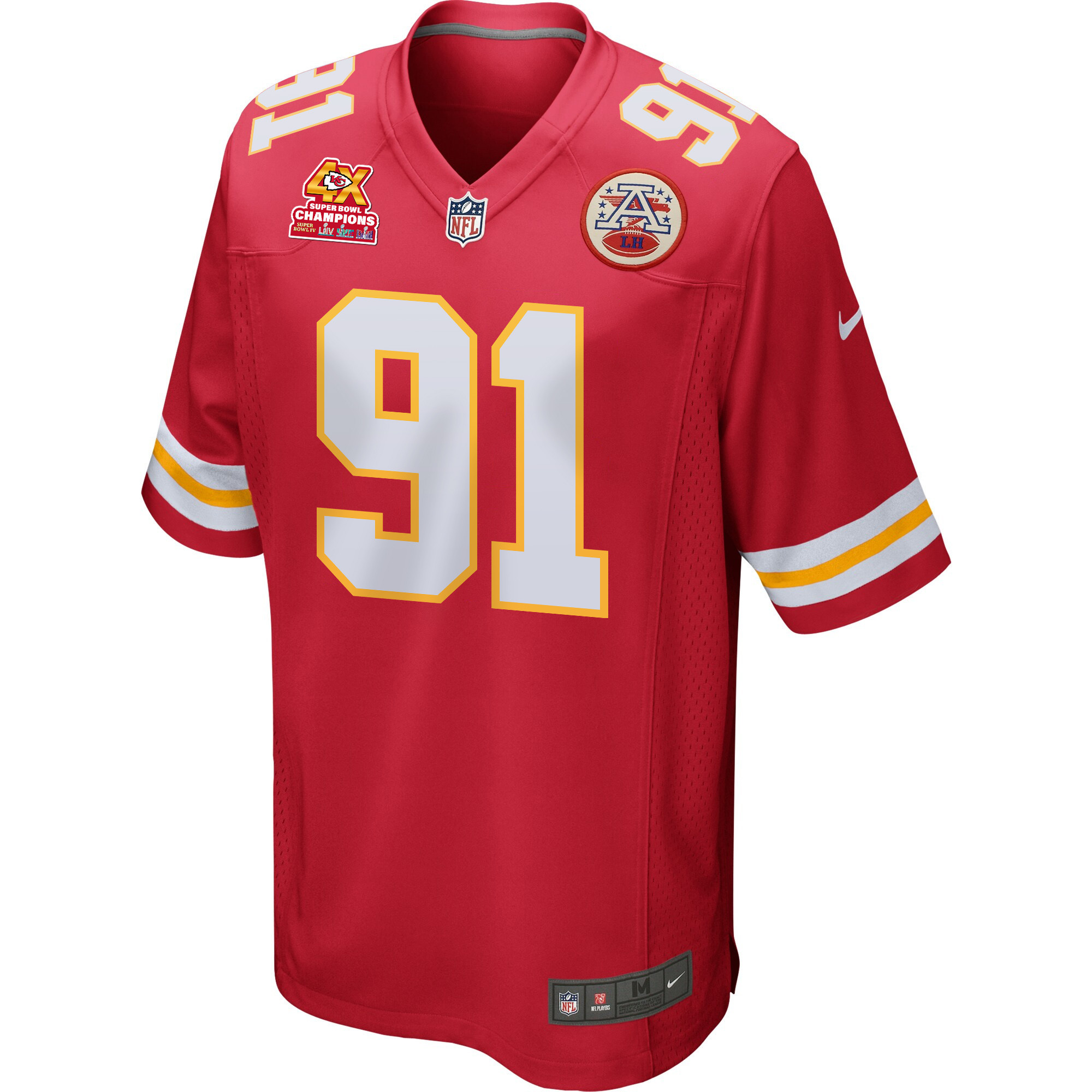 Alternative view of Derrick Nnadi 91 Kansas City Chiefs Super Bowl LVIII Champions 4X Game Men Jersey - Red JS4213 nicesnker