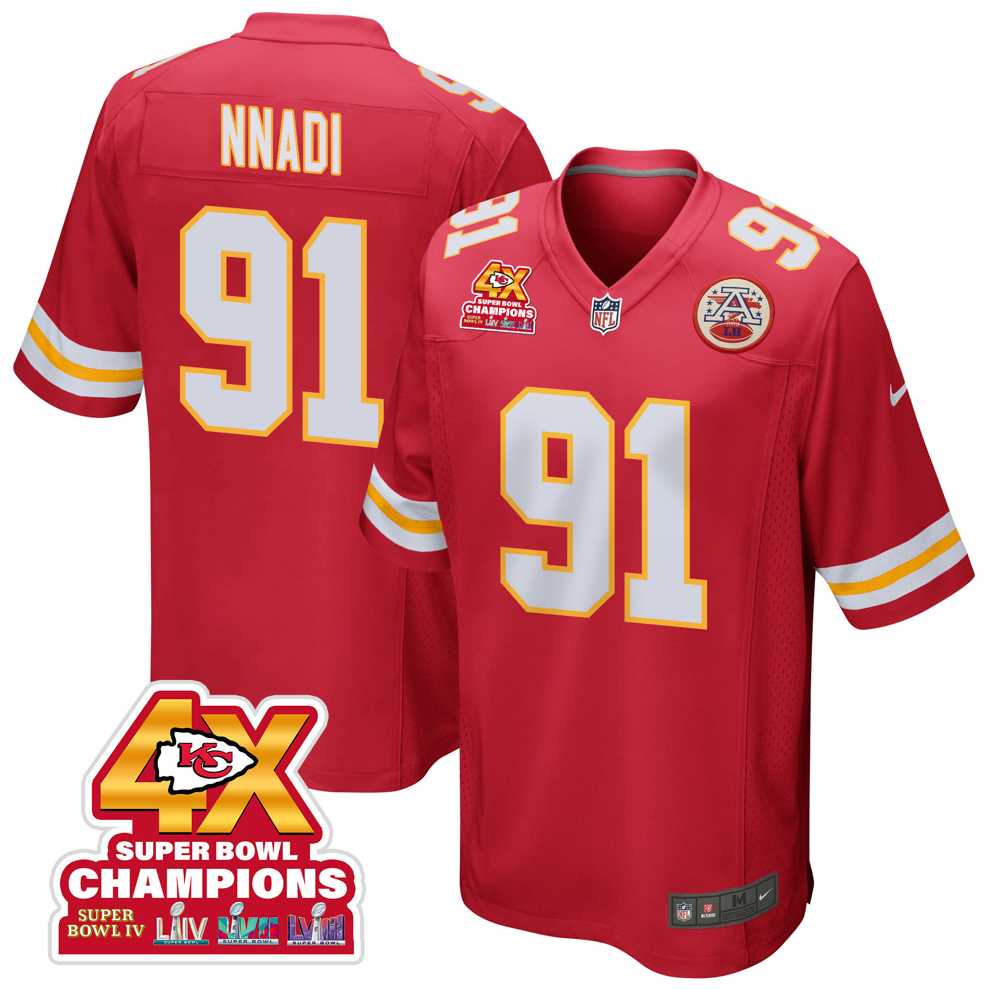 Derrick Nnadi 91 Kansas City Chiefs Super Bowl LVIII Champions 4X Game Men Jersey - Red JS4213 nicesnker