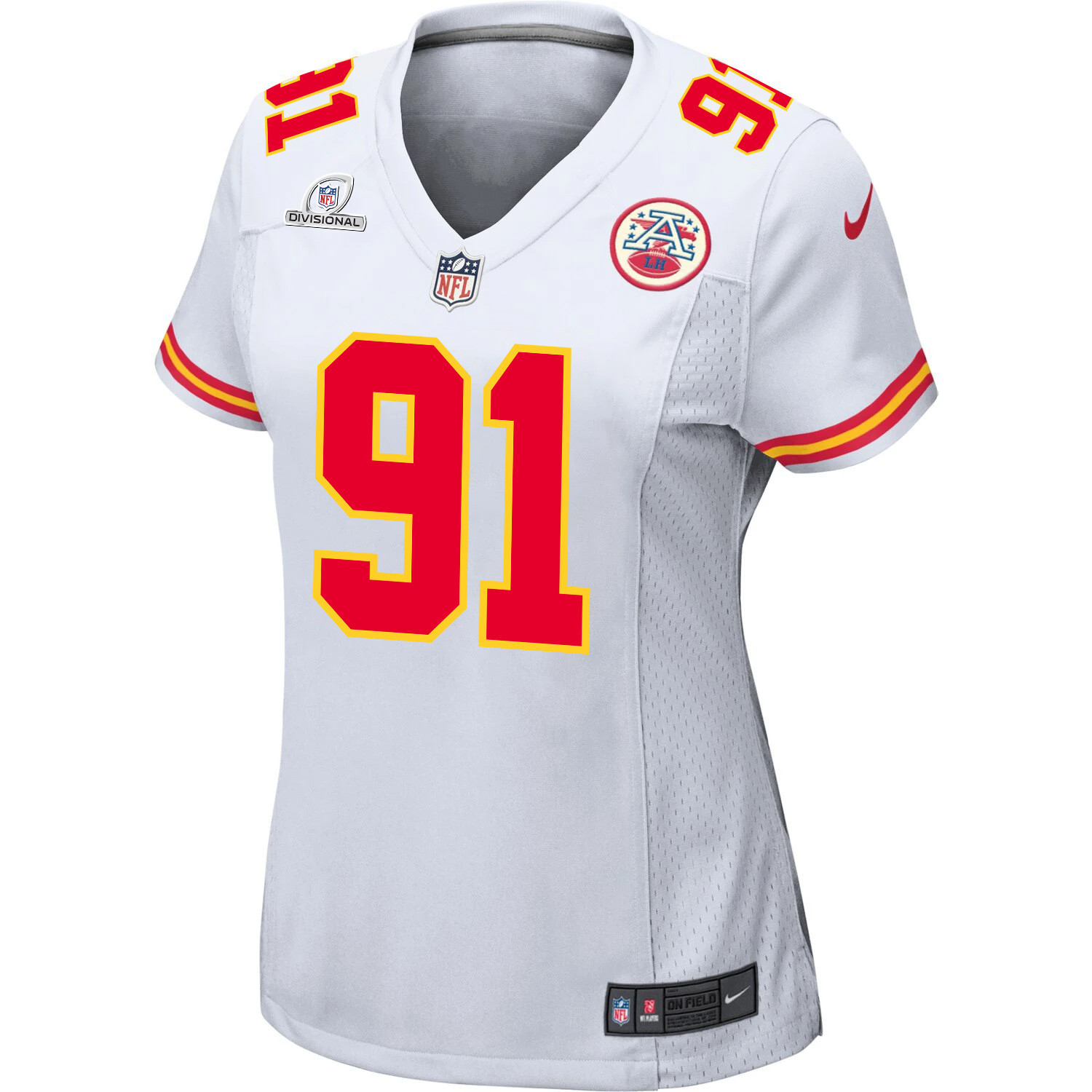 Alternative view of Derrick Nnadi 91 Kansas City Chiefs Super Bowl LVIII Patch Game Women Jersey - White JS3699 nicesnker