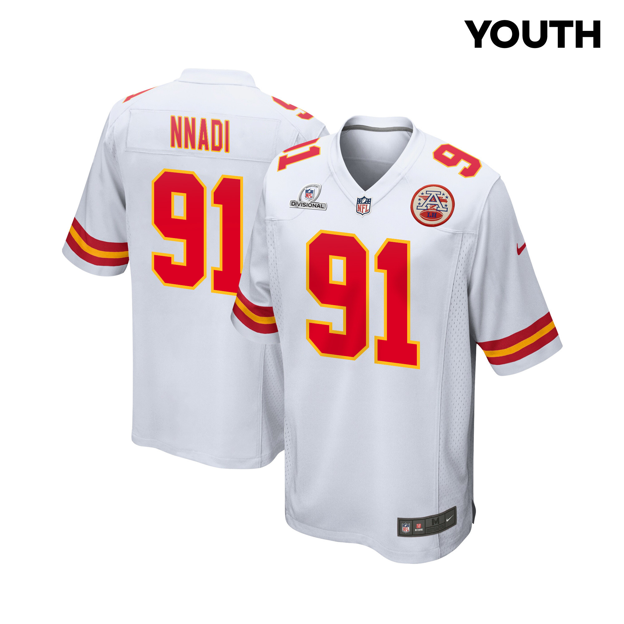 Derrick Nnadi 91 Kansas City Chiefs Super Bowl LVIII Patch Game YOUTH Jersey - White JS6480 nicesnker