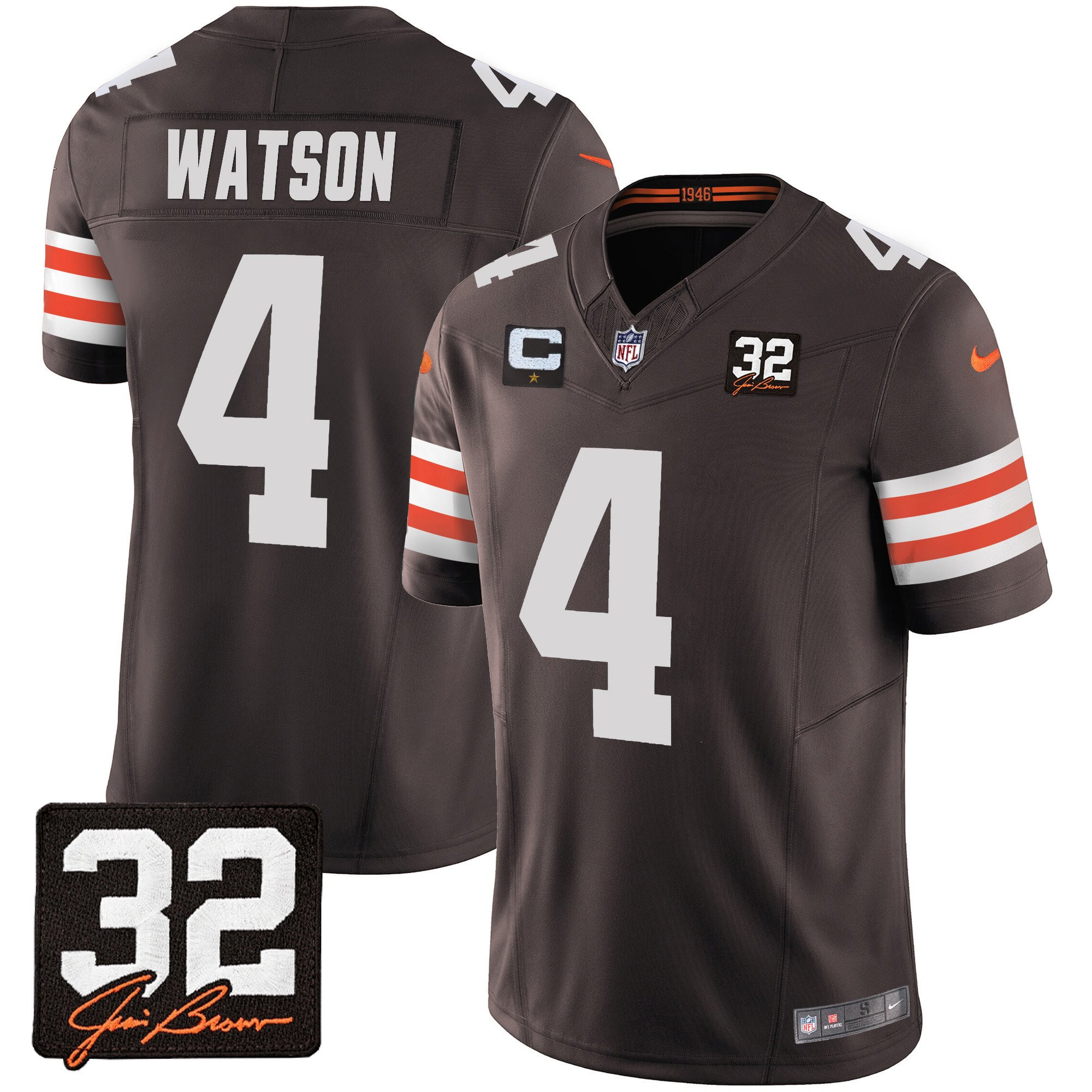 Deshaun Watson 4 Cleveland Browns Jim Brown Memorial Patch Game Men Jersey - Brown JS2295 nicesnker
