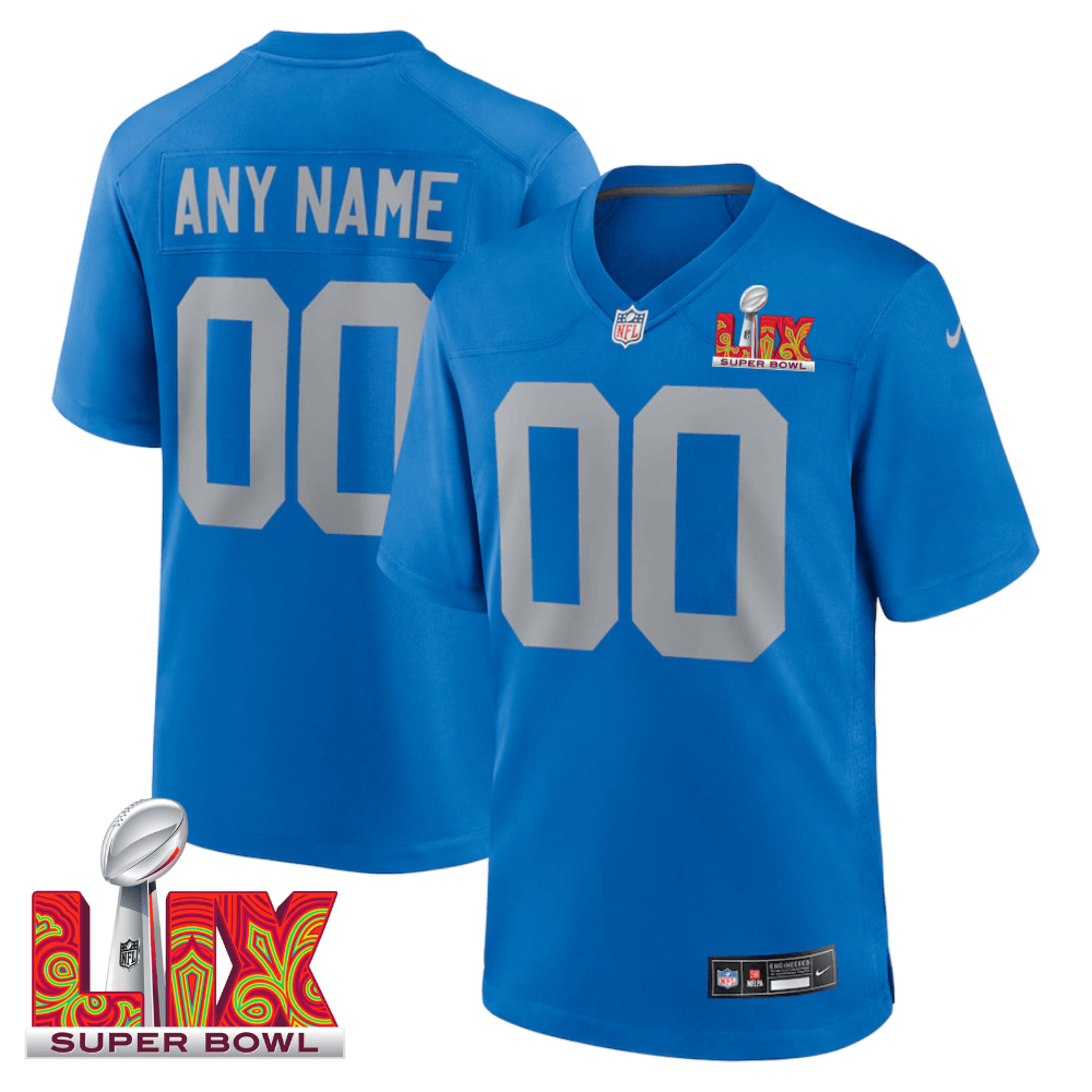 Detroit Lions Super Bowl LIX Patch Alternate Game Men Custom Jersey - Blue JS8878 nicesnker