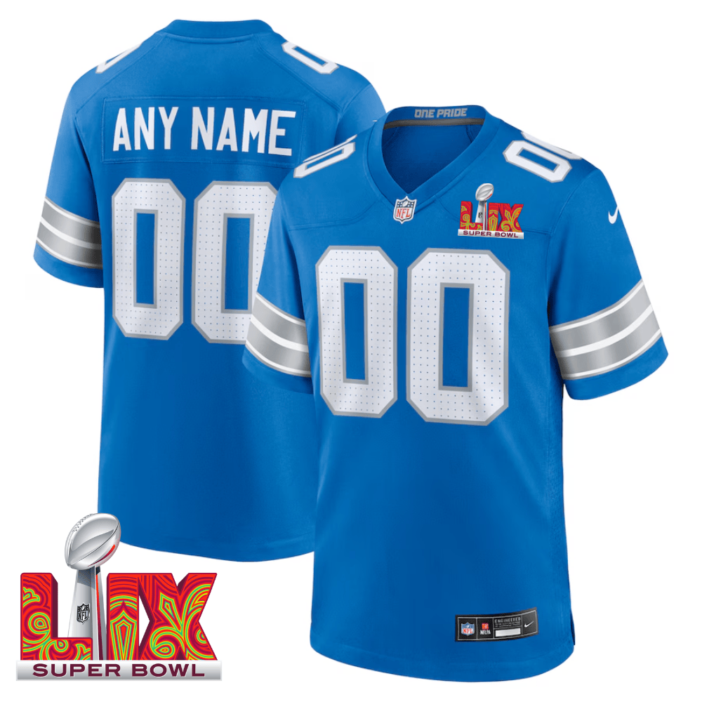 Detroit Lions Super Bowl LIX Patch Game Men Custom Jersey - Blue JS3352 nicesnker