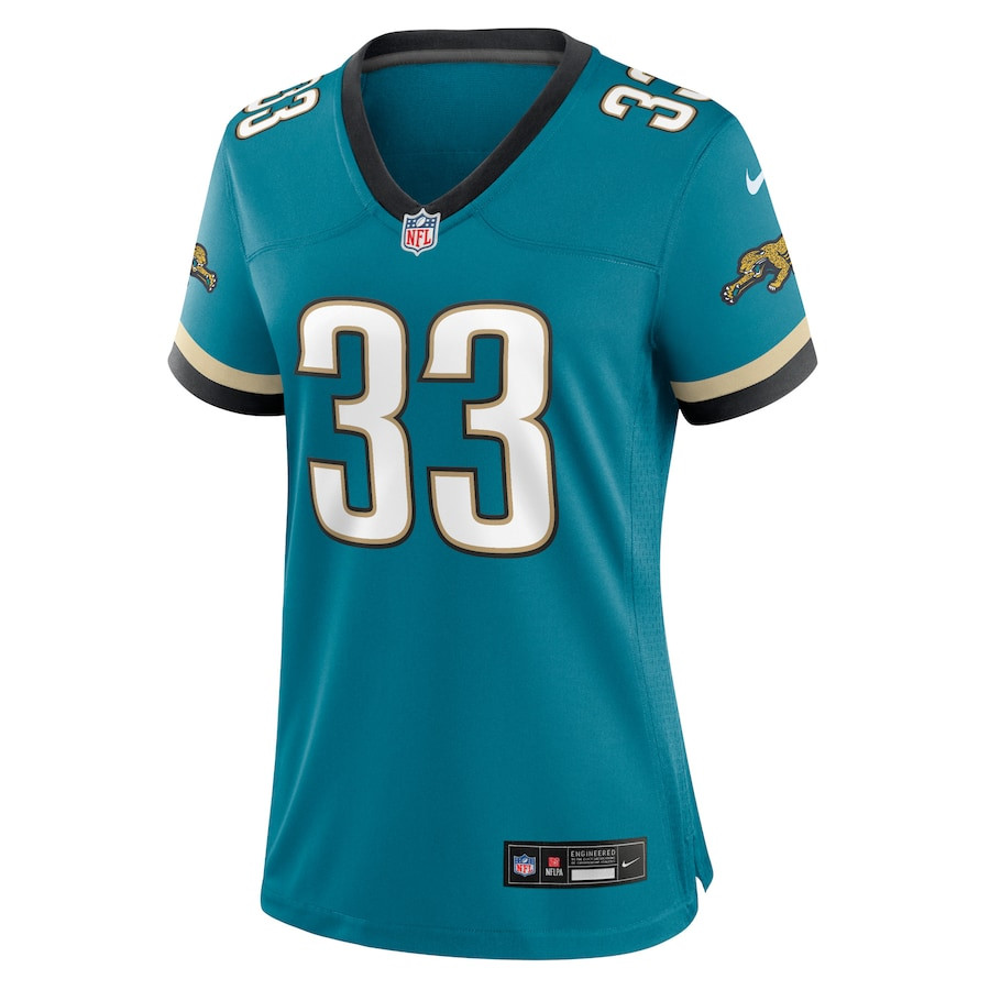 Alternative view of Devin Lloyd 33 Jacksonville Jaguars Women's Prowler Throwback Game Jersey - Teal JS9459 nicesnker