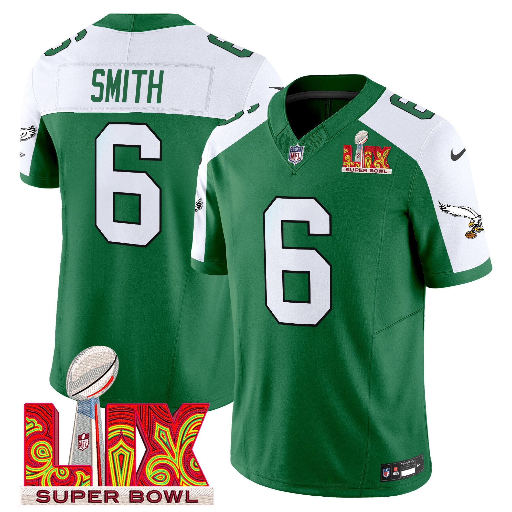 DeVonta Smith 6 Philadelphia Eagles Kelly Green Super Bowl Champions LIX Patch Vapor Limited Jersey - Kelly Alternate JS2104 nicesnker
