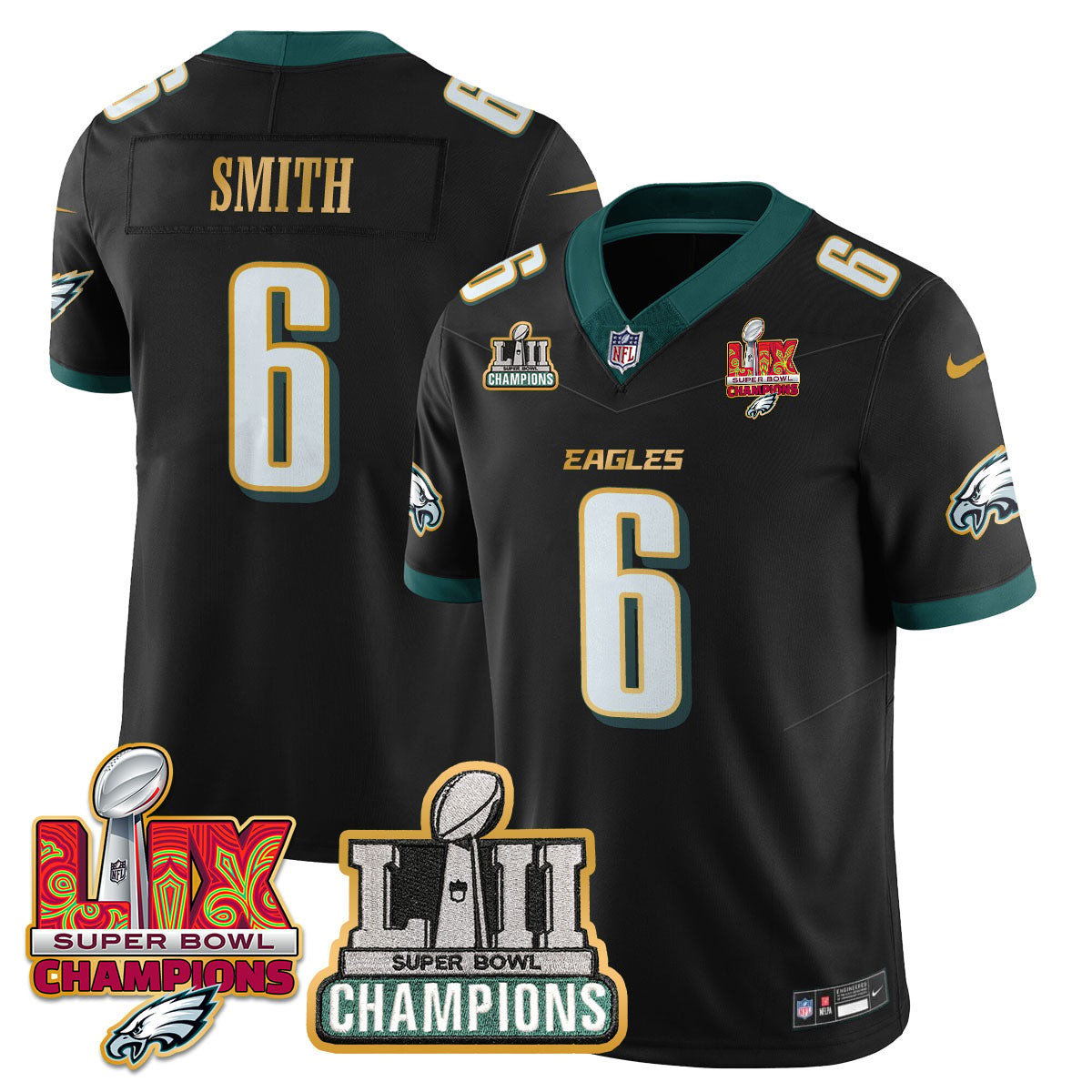 DeVonta Smith 6 Philadelphia Eagles LII-LIX Super Bowl Champions Vapor Limited Gold Jersey - Black JS7950 nicesnker