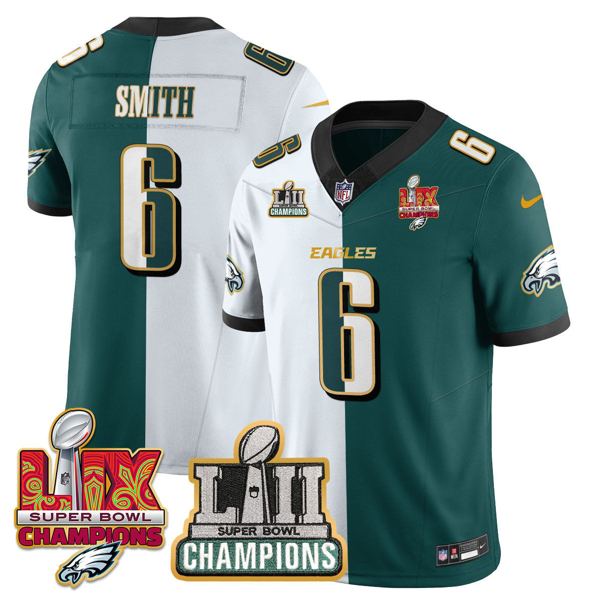 DeVonta Smith 6 Philadelphia Eagles LII-LIX Super Bowl Champions Vapor Limited Gold Jersey - Split JS3541 nicesnker