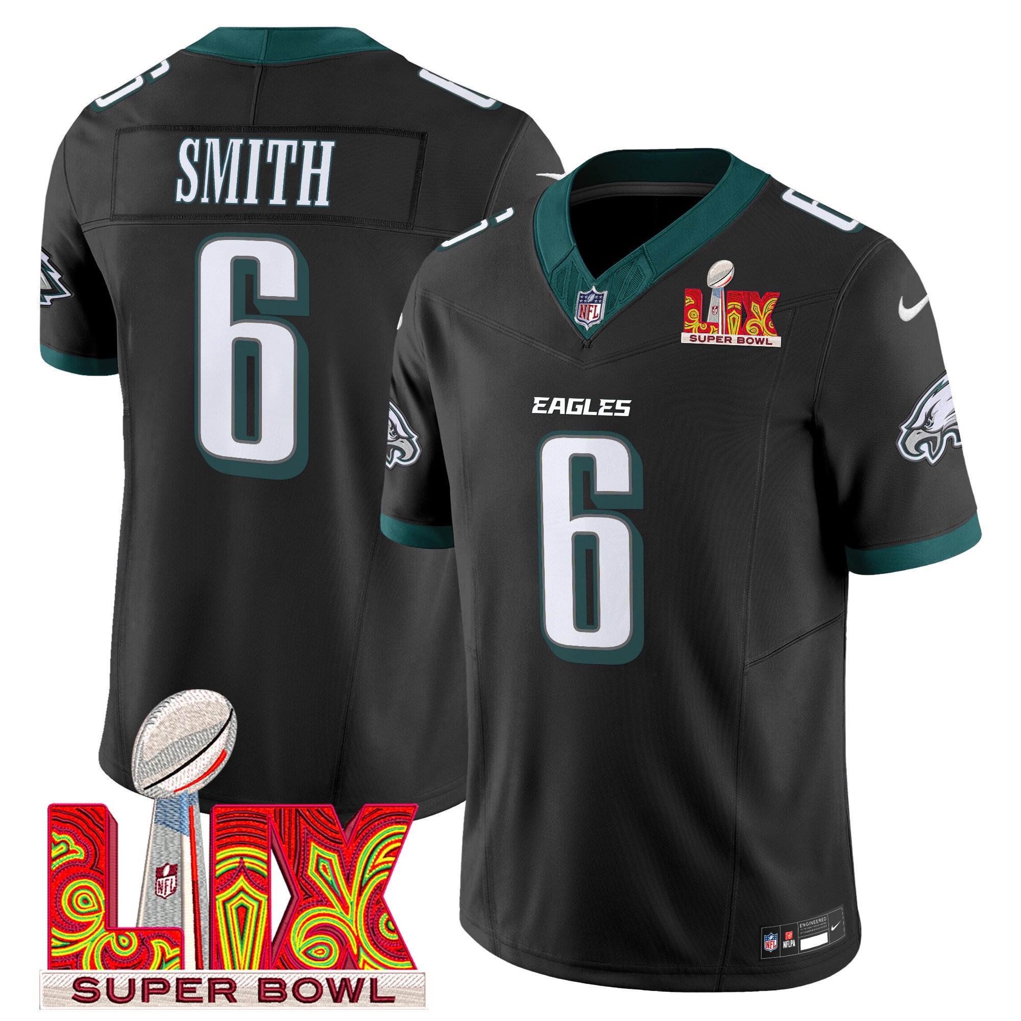 DeVonta Smith 6 Philadelphia Eagles Super Bowl Champions LIX Patch Vapor Limited Jersey - Black JS6511 nicesnker