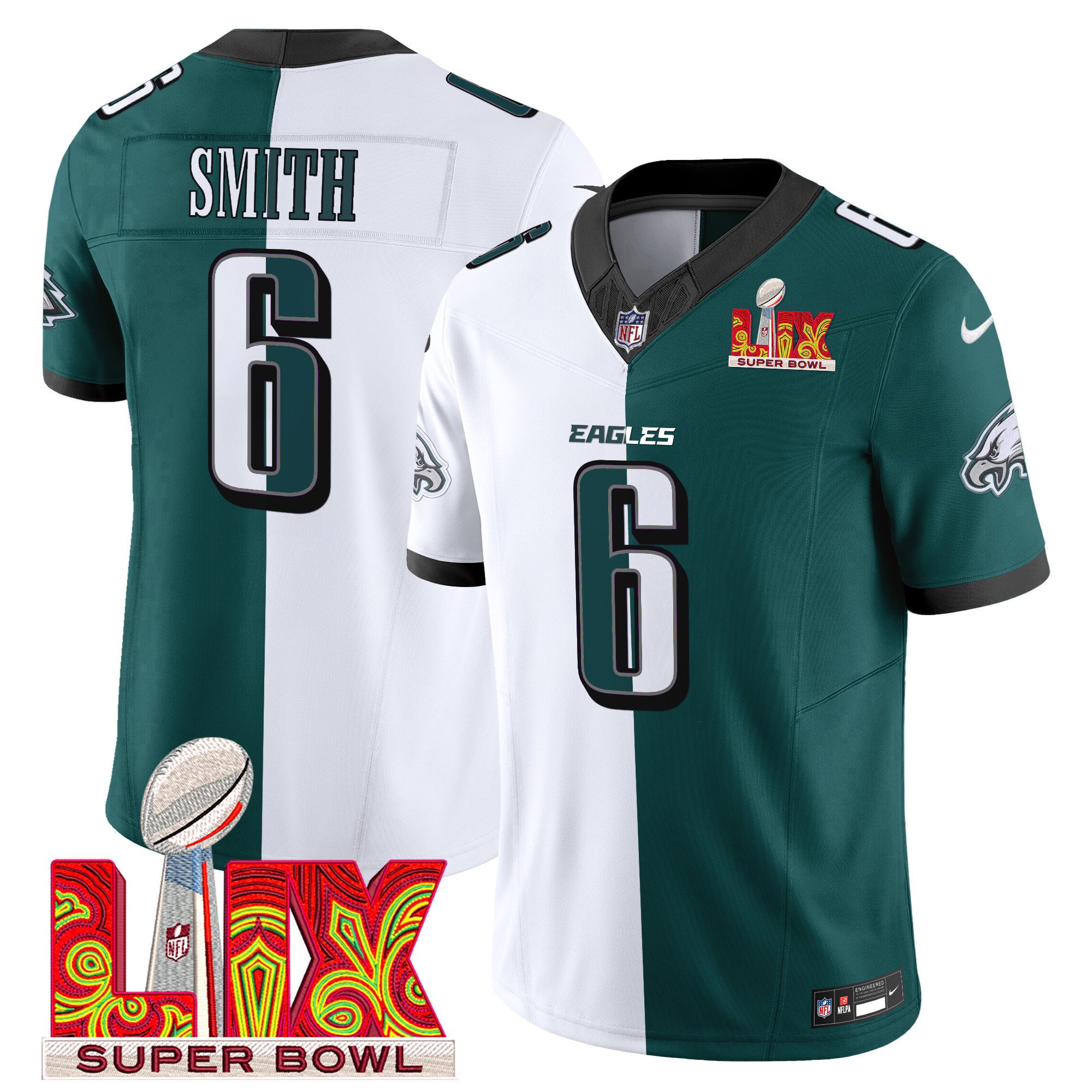 DeVonta Smith 6 Philadelphia Eagles Super Bowl Champions LIX Patch Vapor Limited Jersey - Split JS4452 nicesnker