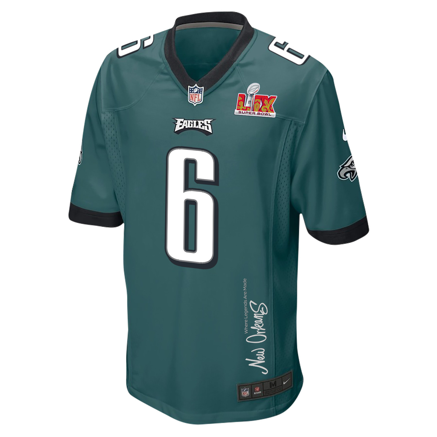 DeVonta Smith 6 Philadelphia Eagles Super Bowl LIX 'New Orleans - Where Legends Are Made' EMBROIDERED Game Men Jersey - Midnight Green JS1173 nicesnker - Image 3