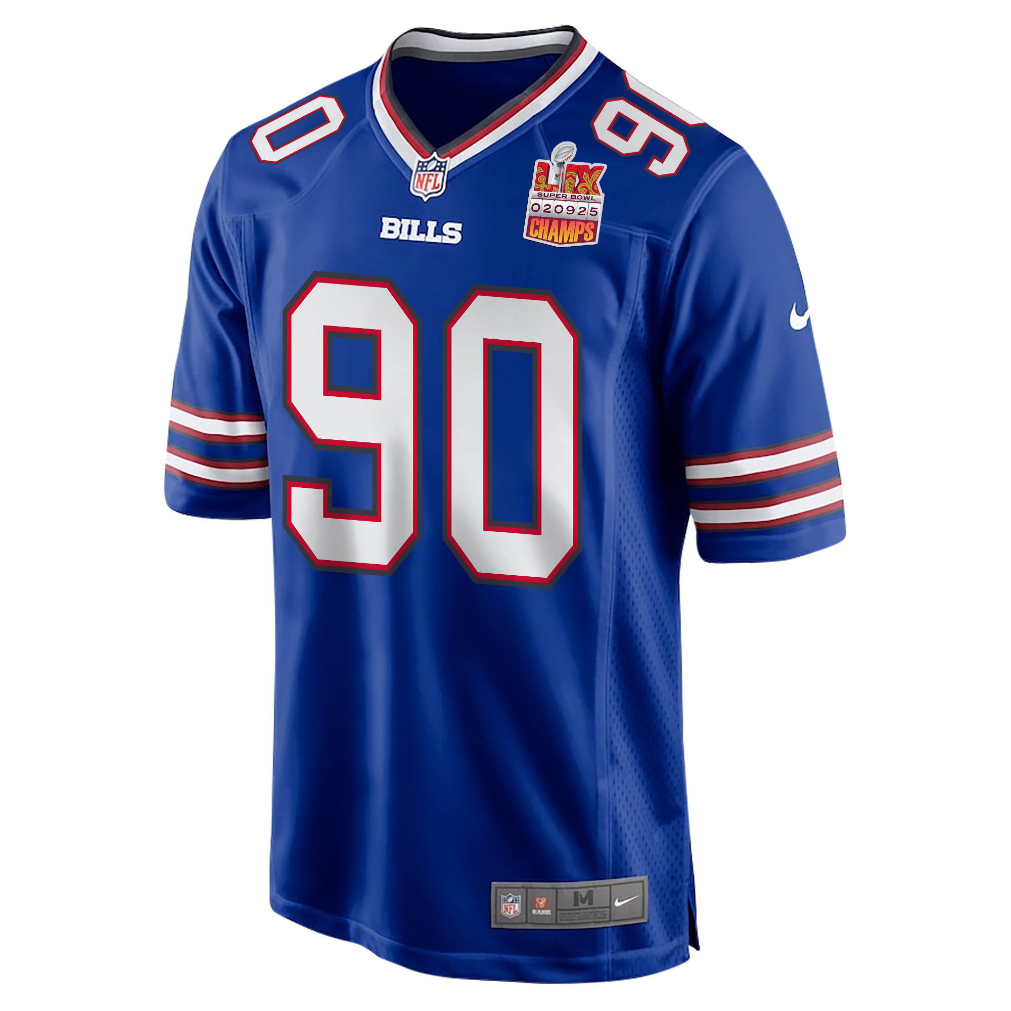 DeWayne Carter 90 Buffalo Bills Super Bowl LIX Champions Patch Game Men Jersey - Royal JS4256 nicesnker - Image 3
