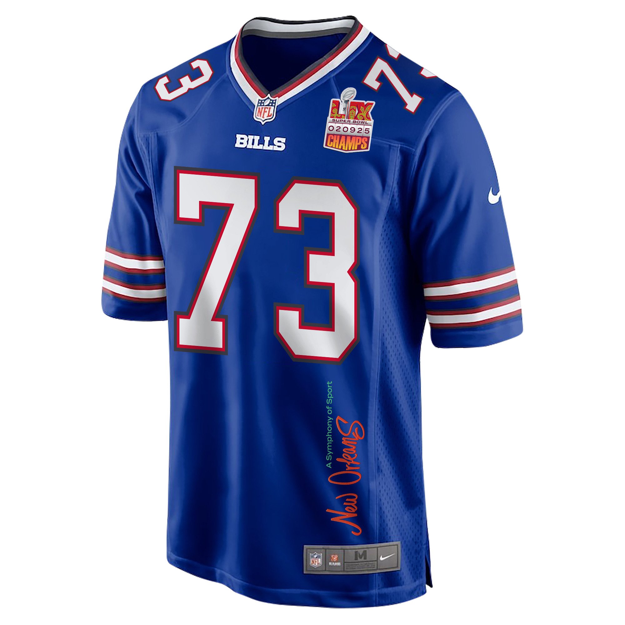 Dion Dawkins 73 Buffalo Bills Super Bowl LIX Champions Patch 'New Orleans - A Symphony of Sport' EMBROIDERED Game Men Jersey - Royal JS7974 nicesnker - Image 3