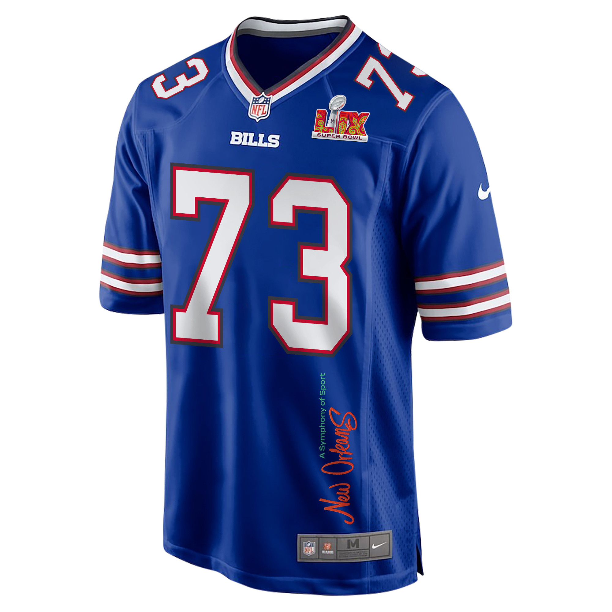 Dion Dawkins 73 Buffalo Bills Super Bowl LIX 'New Orleans - A Symphony of Sport' EMBROIDERED Game Men Jersey - Royal JS3276 nicesnker - Image 3