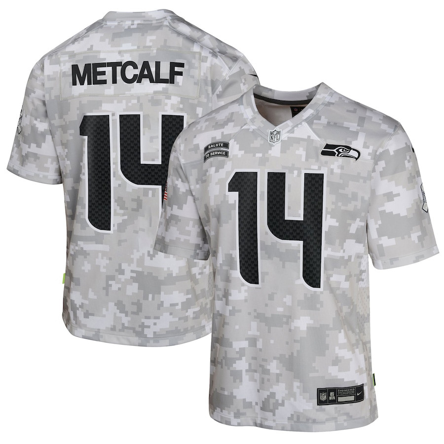 DK Metcalf 14 Seattle Seahawks 2024 Salute to Service Game YOUTH Jersey - Arctic Camo JS8417 nicesnker