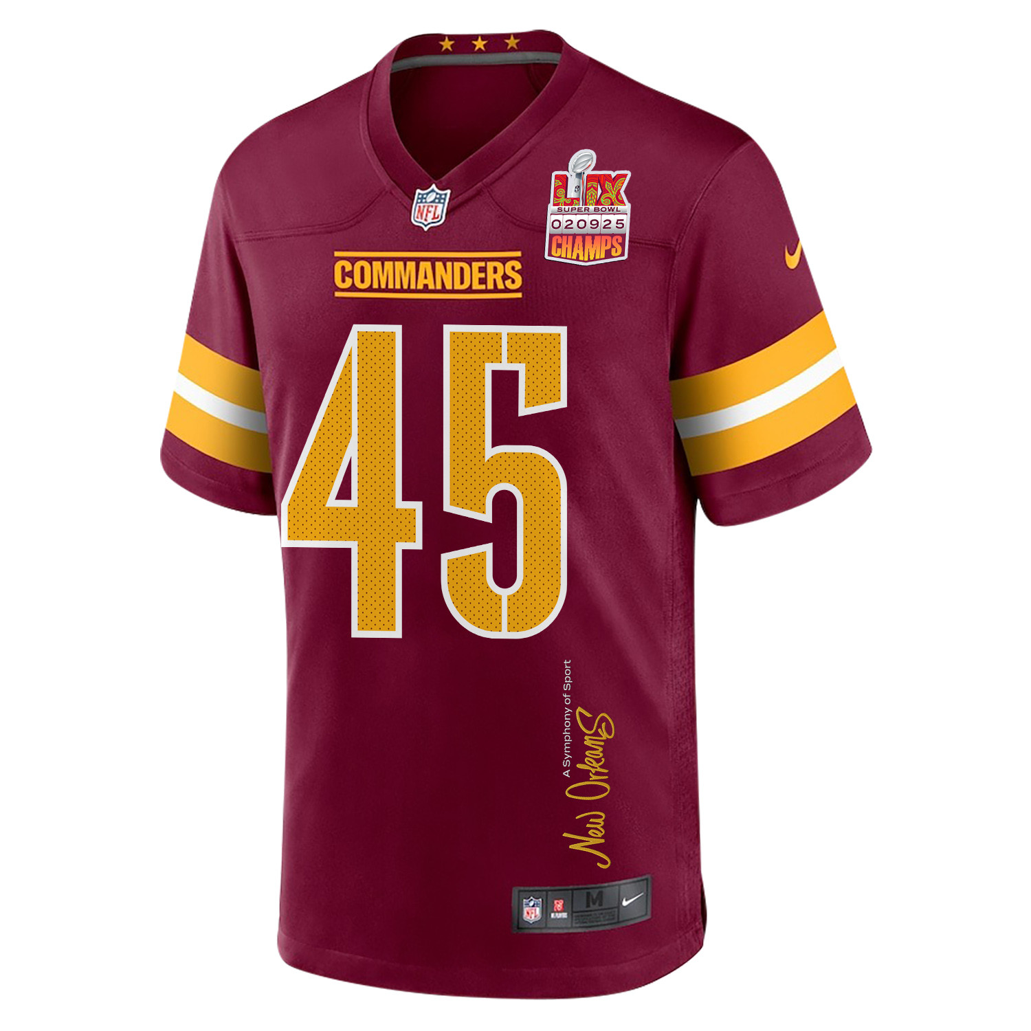 Dominique Hampton 45 Washington Commanders Super Bowl LIX Champions Patch 'New Orleans - A Symphony of Sport' EMBROIDERED Game Men Jersey - Burgundy JS5069 nicesnker - Image 3