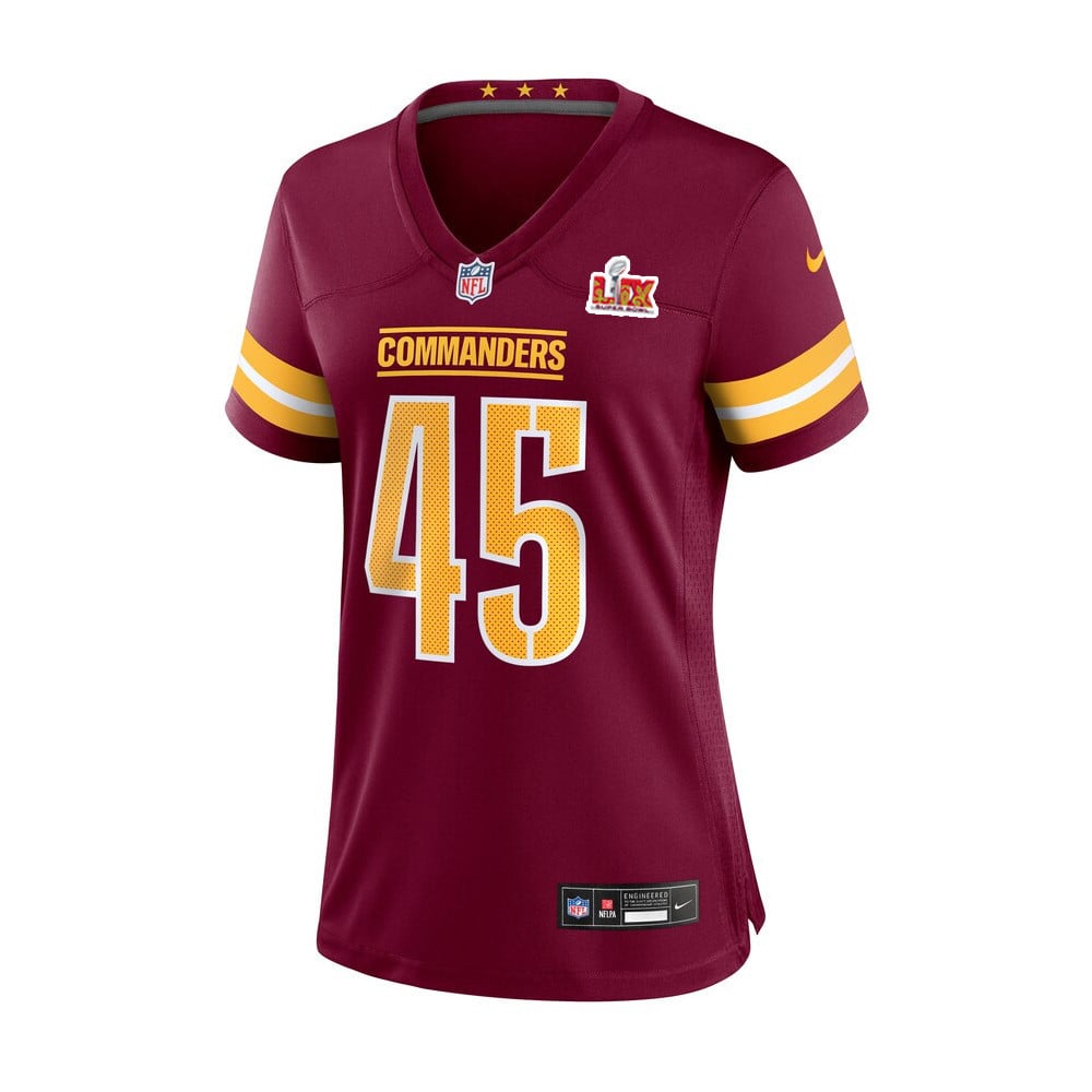 Alternative view of Dominique Hampton #45 Washington Commanders Super Bowl LIX Women's Jersey - Burgundy JS1531 nicesnker