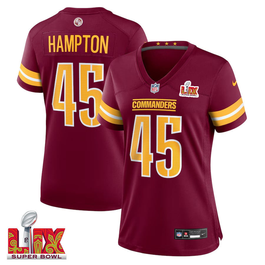 Dominique Hampton #45 Washington Commanders Super Bowl LIX Women's Jersey - Burgundy JS1531 nicesnker