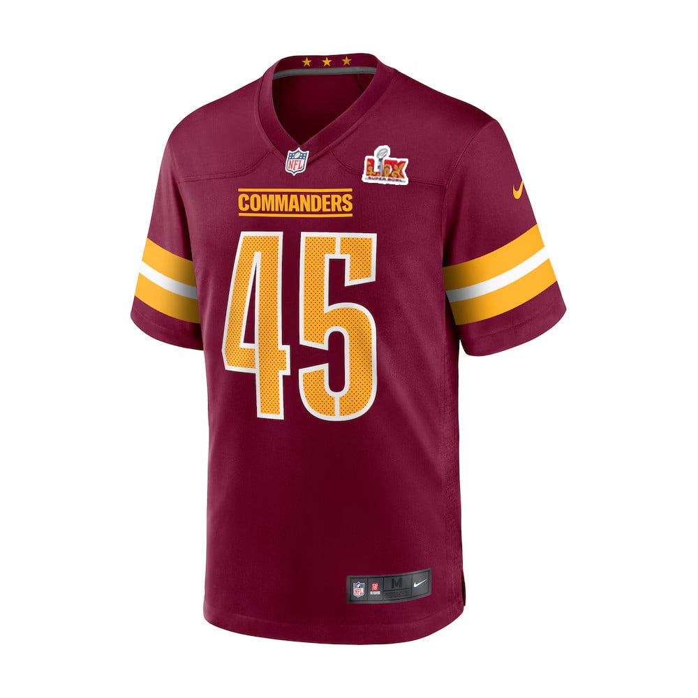 Alternative view of Dominique Hampton #45 Washington Commanders Super Bowl LIX Youth Jersey - Burgundy JS8928 nicesnker