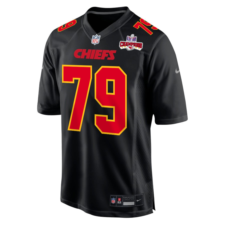 Alternative view of Donovan Smith 79 Kansas City Chiefs Super Bowl LVIII Champions 4 Stars Patch Fashion Game Men Jersey - Carbon Black JS1294 nicesnker