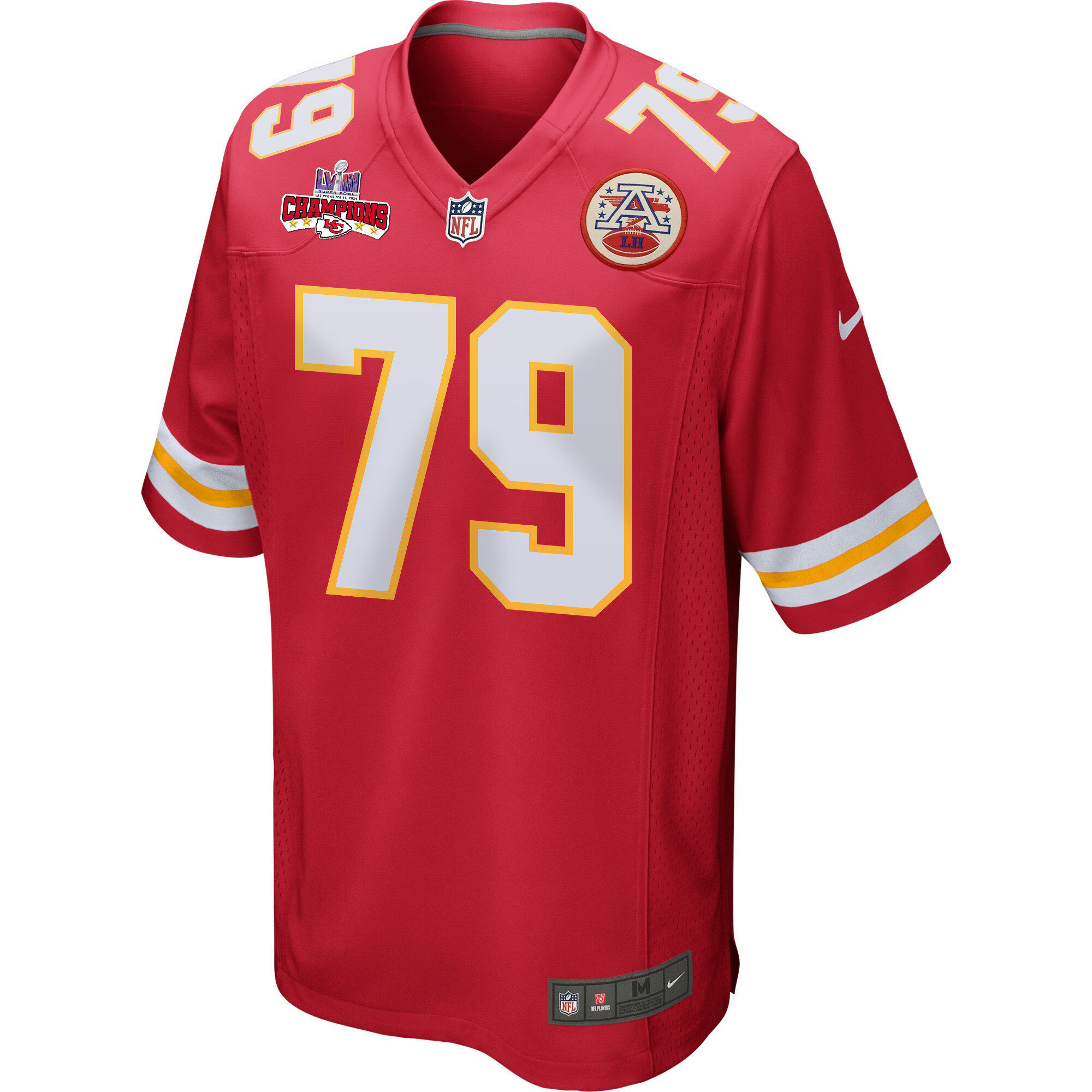 Alternative view of Donovan Smith 79 Kansas City Chiefs Super Bowl LVIII Champions 4 Stars Patch Game Men Jersey - Red JS6070 nicesnker