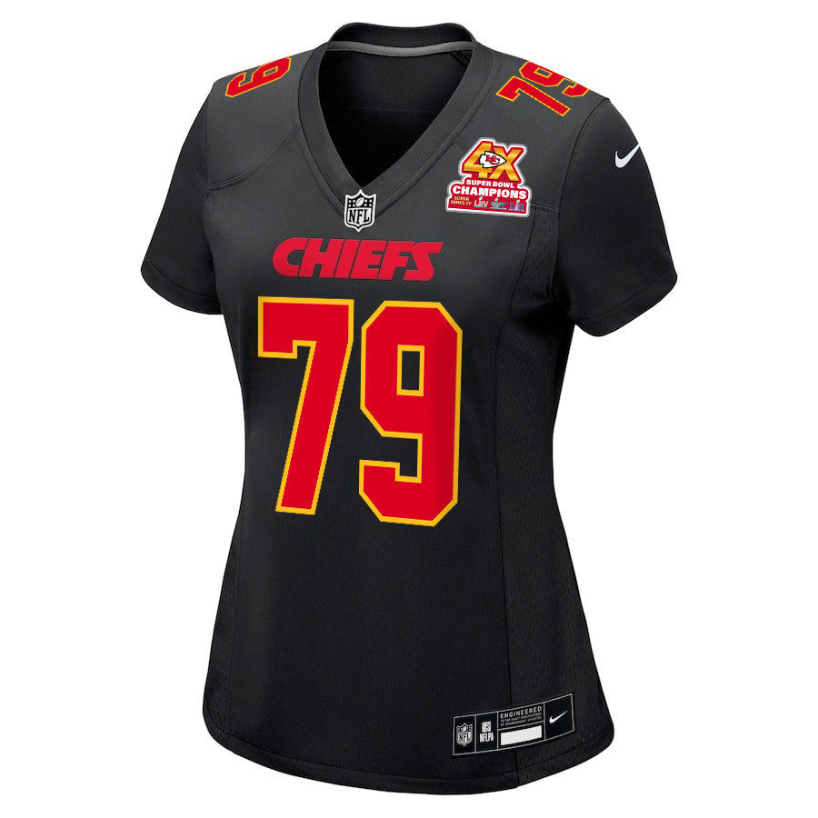 Alternative view of Donovan Smith 79 Kansas City Chiefs Super Bowl LVIII Champions 4X Fashion Game Women Jersey - Carbon Black JS1806 nicesnker