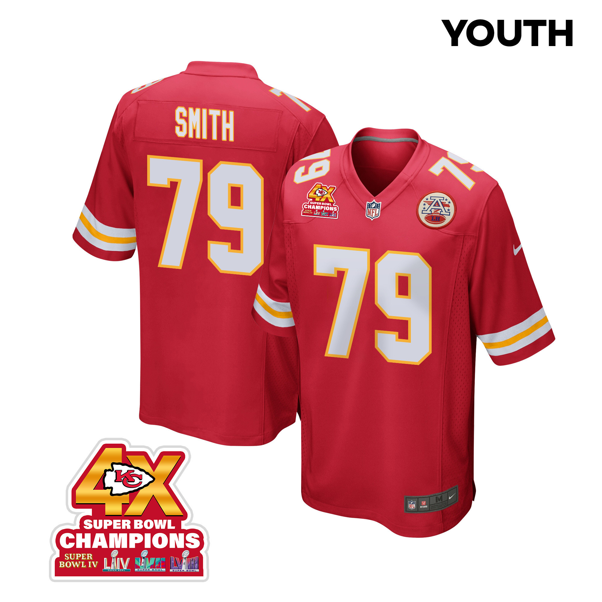 Donovan Smith 79 Kansas City Chiefs Super Bowl LVIII Champions 4X Game YOUTH Jersey - Red JS7330 nicesnker