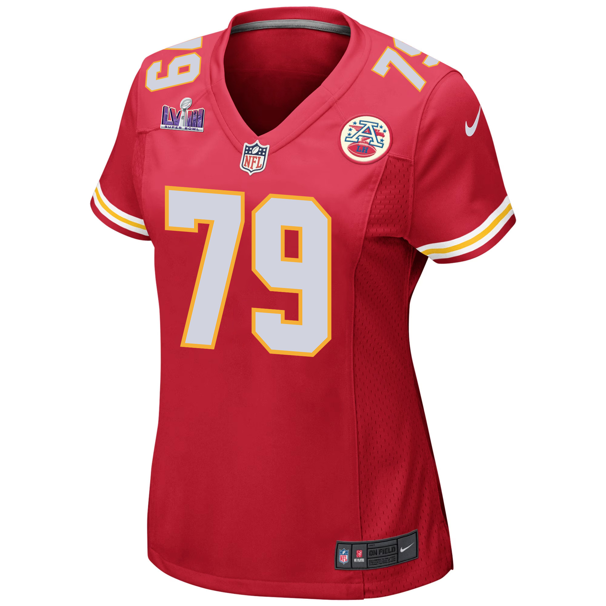 Alternative view of Donovan Smith 79 Kansas City Chiefs Super Bowl LVIII Patch Game Women Jersey - Red JS2228 nicesnker