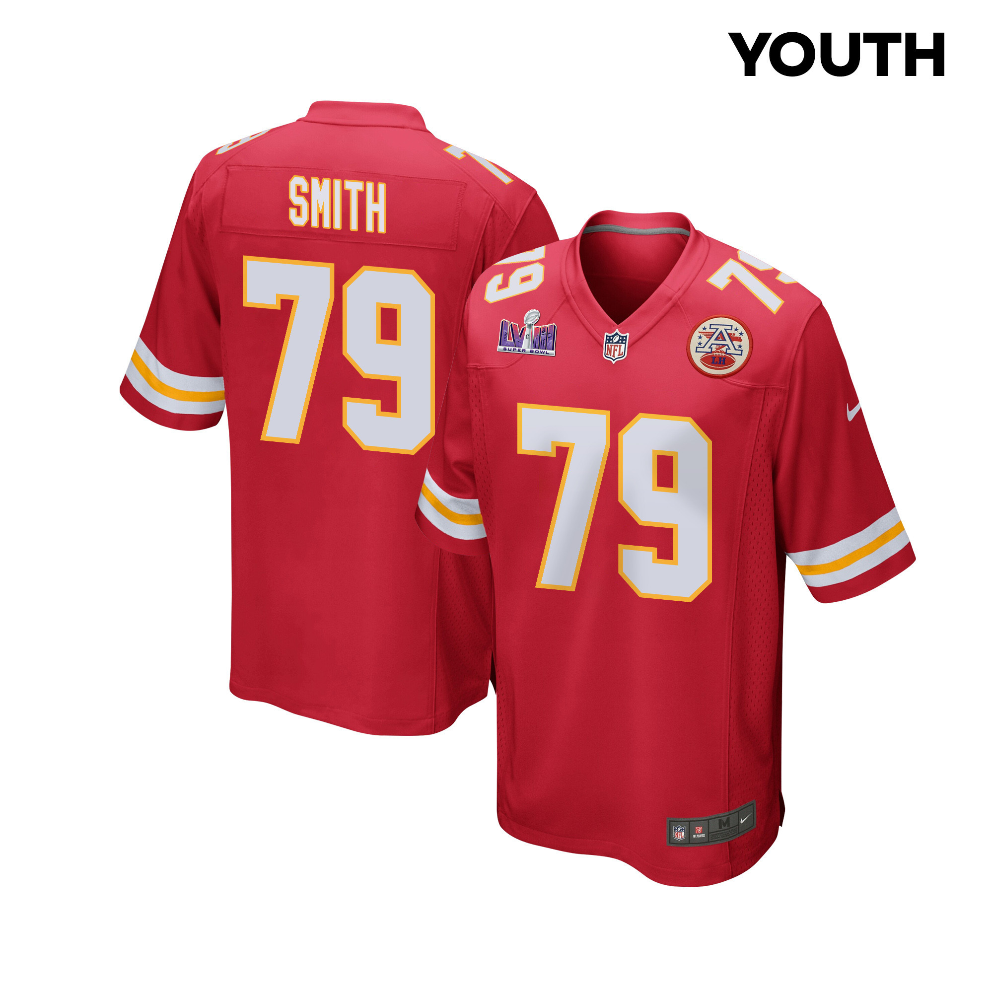 Donovan Smith 79 Kansas City Chiefs Super Bowl LVIII Patch Game YOUTH Jersey - Red JS2088 nicesnker