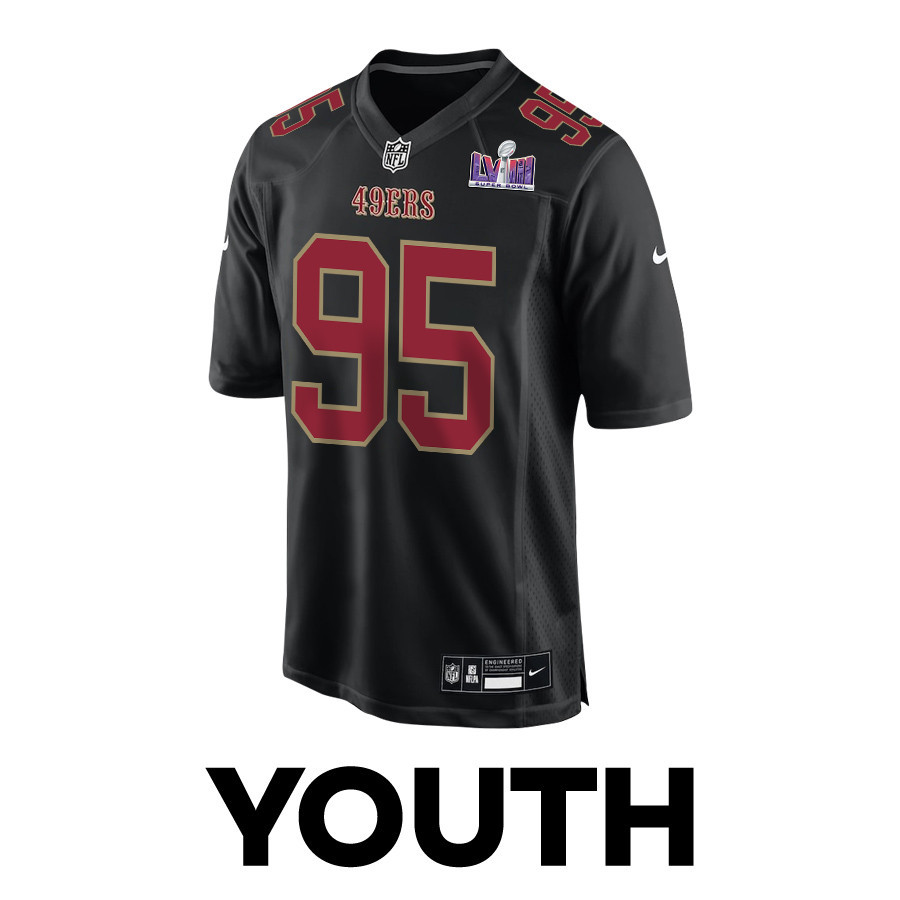 Alternative view of Drake Jackson 95 San Francisco 49ers Super Bowl LVIII Patch Fashion Game YOUTH Jersey - Carbon Black JS2490 nicesnker
