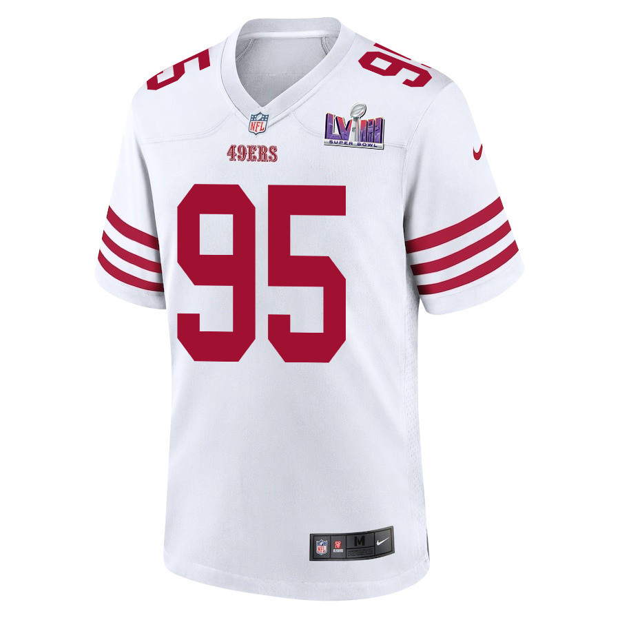 Alternative view of Drake Jackson 95 San Francisco 49ers Super Bowl LVIII Patch Game Men Jersey - White JS3764 nicesnker