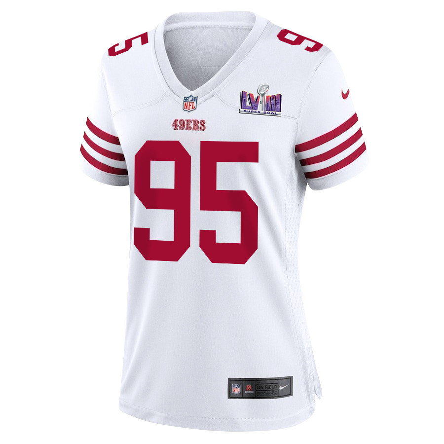 Alternative view of Drake Jackson 95 San Francisco 49ers Super Bowl LVIII Patch Game Women Jersey - White JS6768 nicesnker