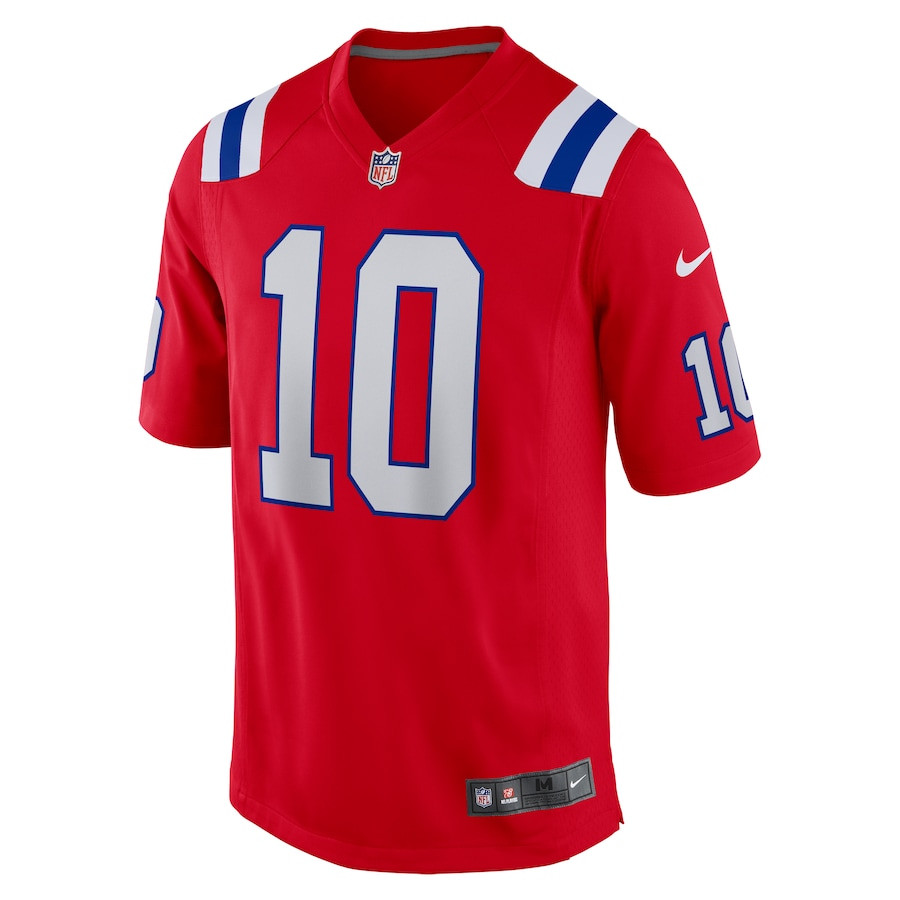 Alternative view of Drake Maye 10 New England Patriots 2024 NFL Draft First Round Pick Player Game Jersey - Red JS2468 nicesnker