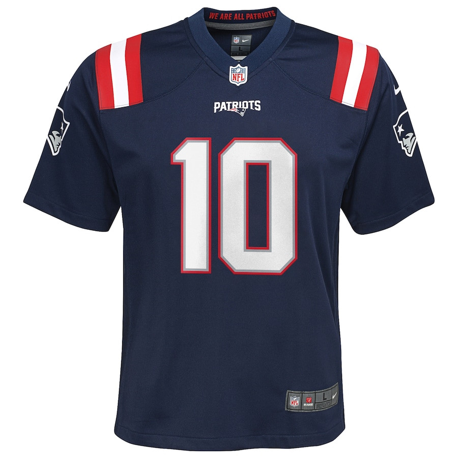 Alternative view of Drake Maye 10 New England Patriots 2024 NFL Draft First Round Pick Player Game YOUTH Jersey - Navy JS2248 nicesnker