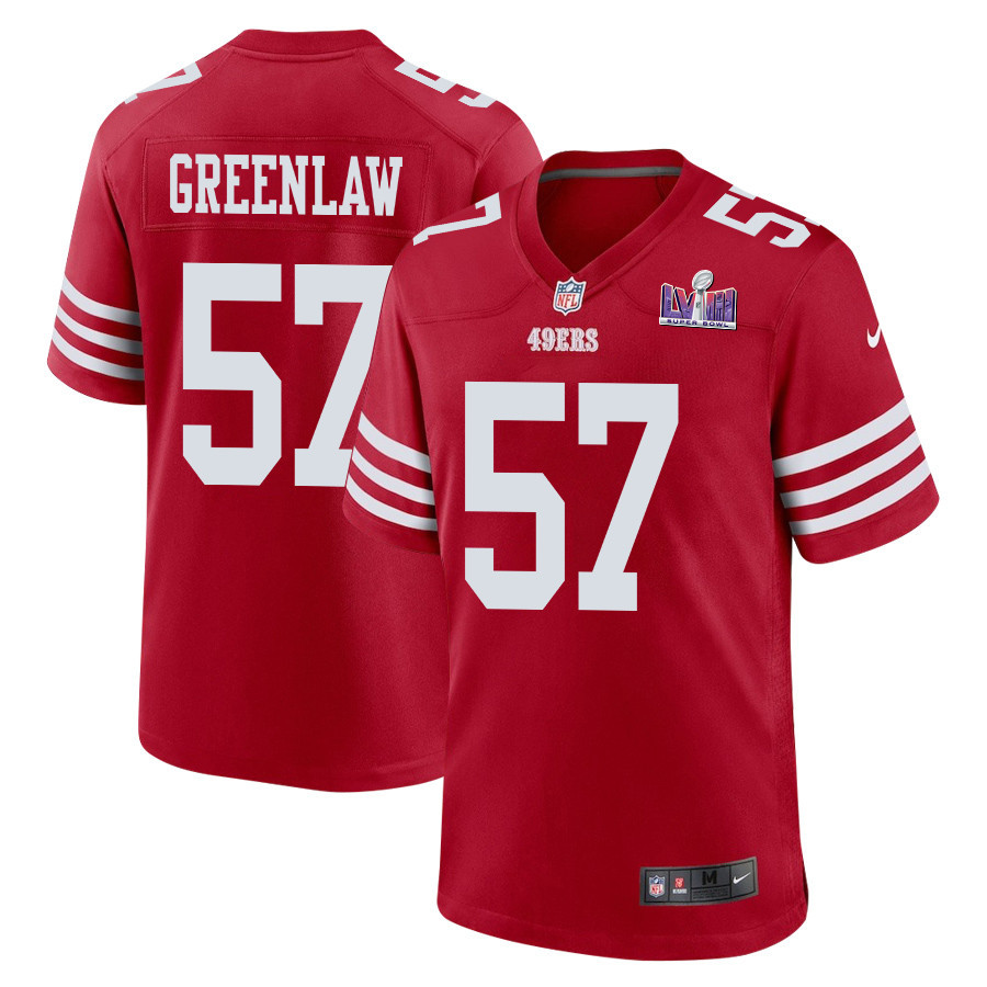Dre Greenlaw 57 San Francisco 49ers Super Bowl LVIII Patch Game Men Jersey - Scarlet JS7327 nicesnker