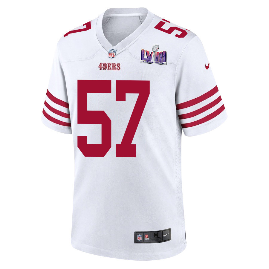 Alternative view of Dre Greenlaw 57 San Francisco 49ers Super Bowl LVIII Patch Game Men Jersey - White JS8125 nicesnker