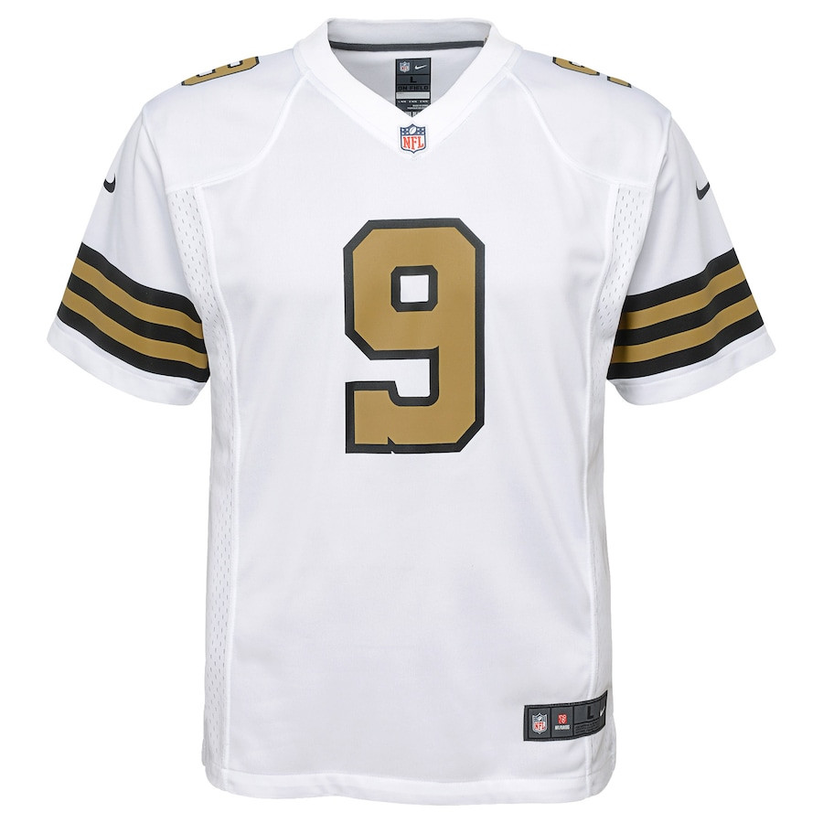 Alternative view of Drew Brees 9 New Orleans Saints YOUTH Color Rush Game Jersey - White JS2710 nicesnker