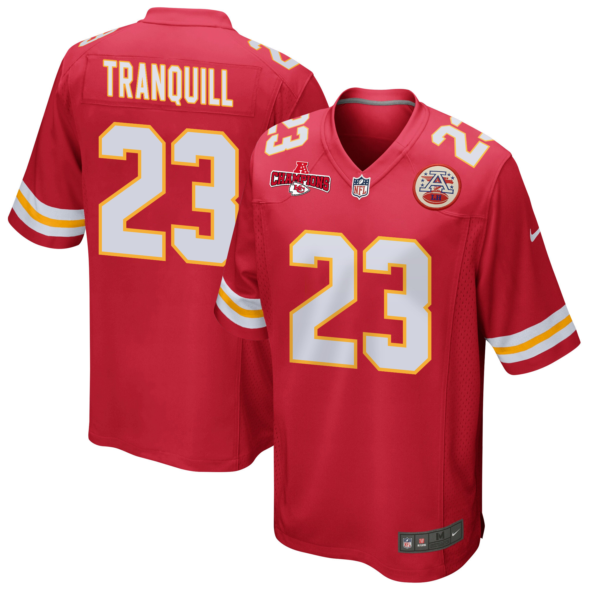 Drue Tranquill 23 Kansas City Chiefs AFC Champions Patch Game Men Jersey - Red JS9248 nicesnker