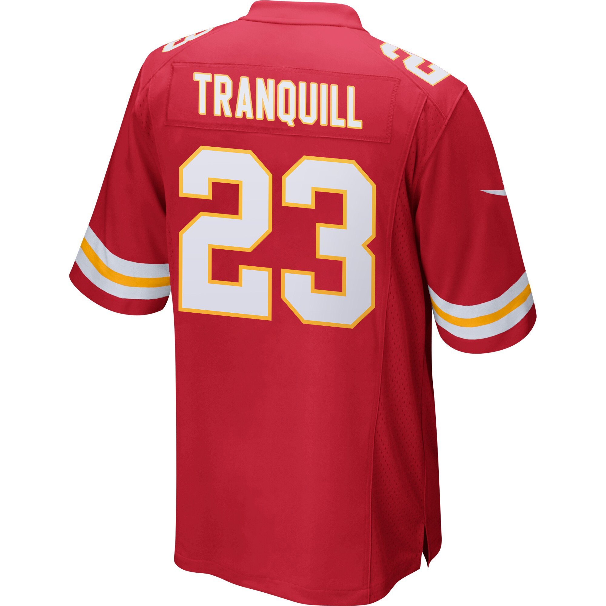 Alternative view of Drue Tranquill 23 Kansas City Chiefs Super Bowl LIX Champions Patch 'New Orleans - Where Legends Are Made' EMBROIDERED Game Men Jersey - Red JS5916 nicesnker